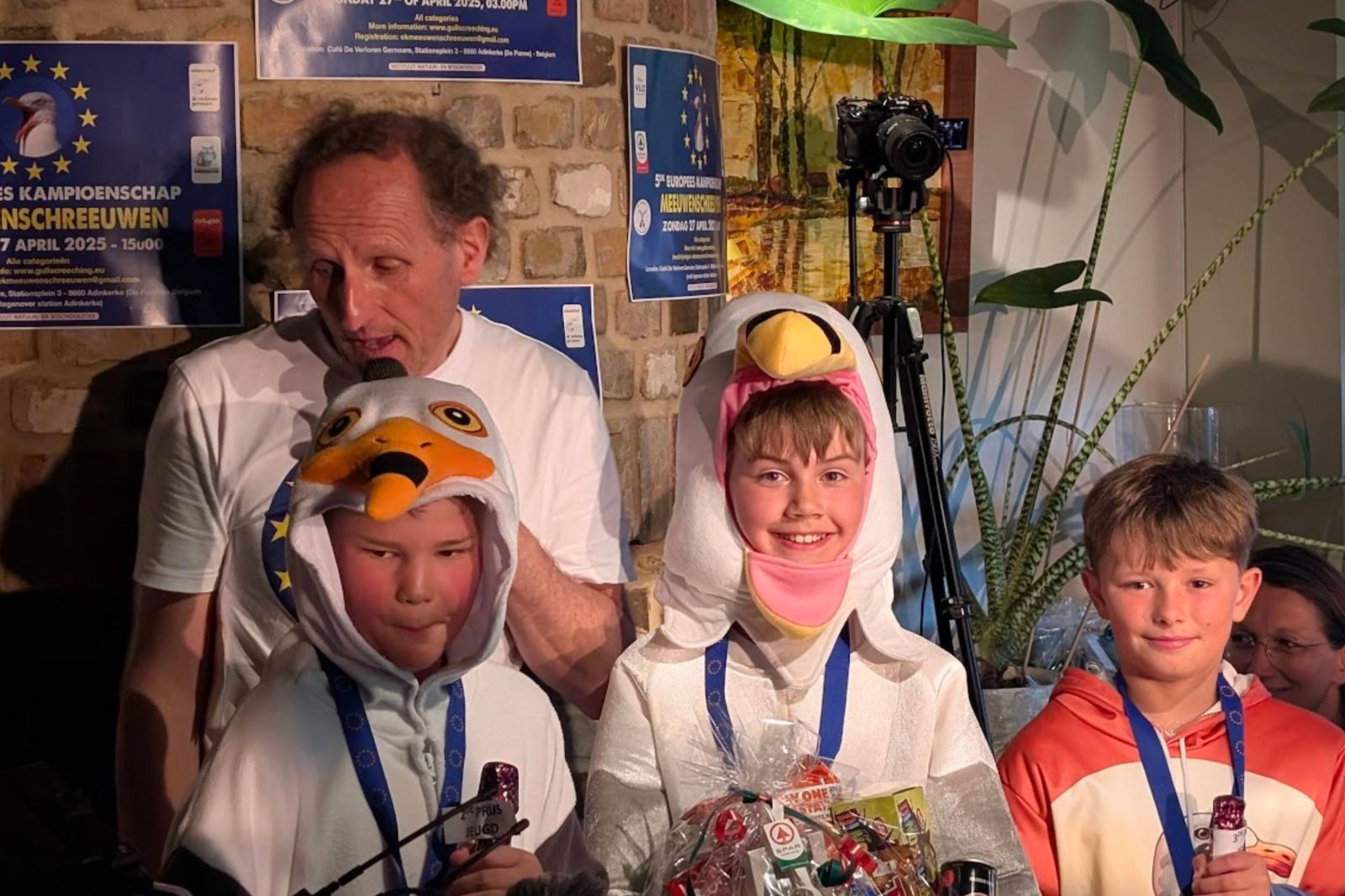 Three contestants in the European Junior Seagull Screeching Championships